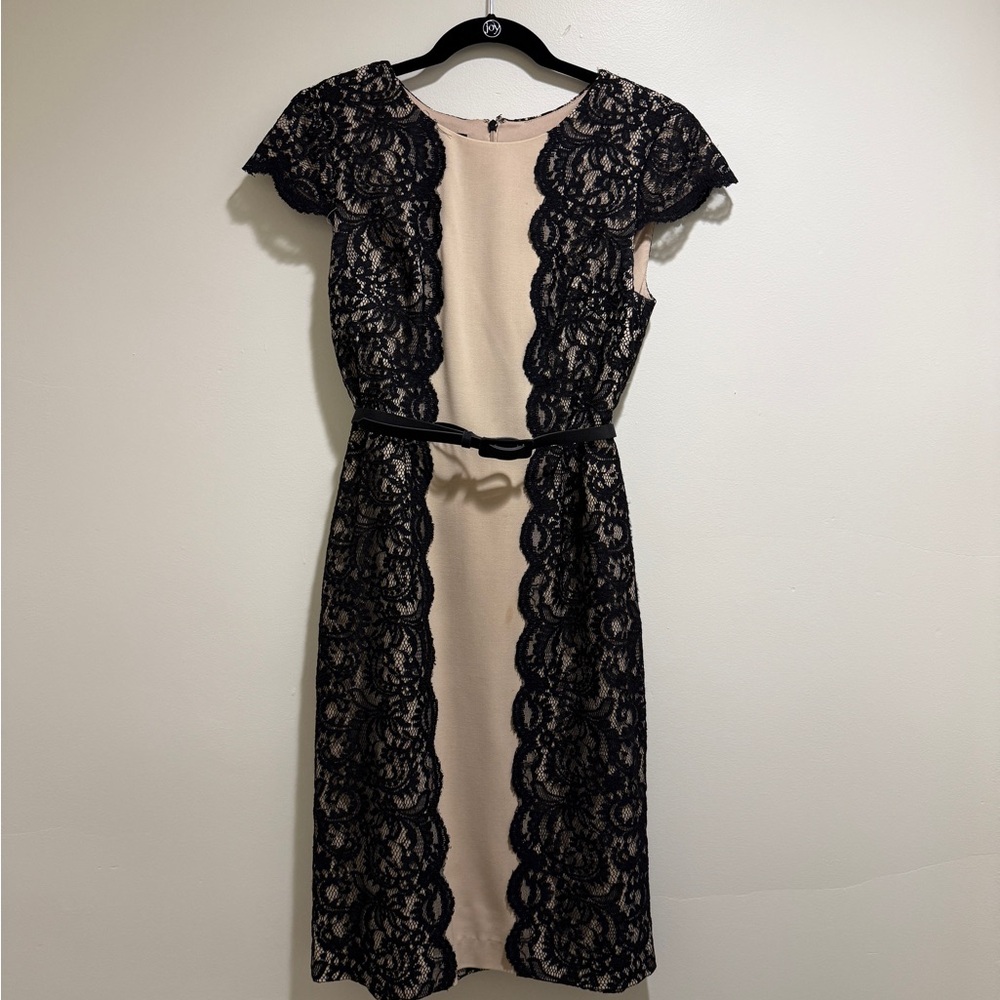Talbots Black Lace Midi Dress with Cream Base